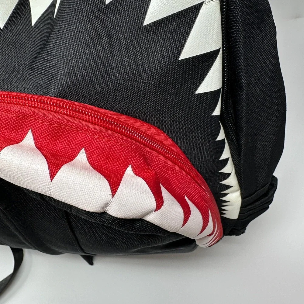 Shark Mouth Backpack Teeth Print Black Red USB Charging Laptop Bag